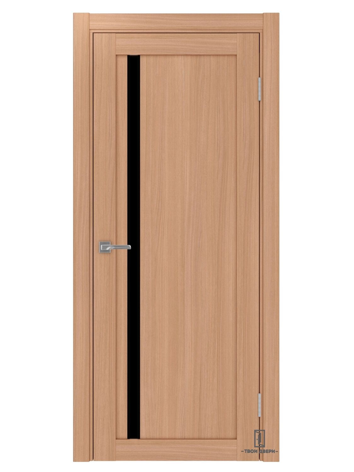 Дверь межкомнатная АПС 527 лакобель (черные молдинги), ясень темный
