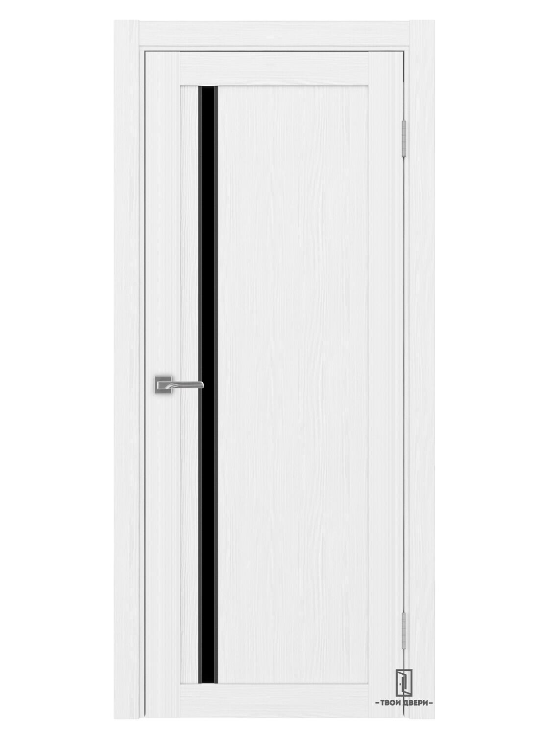 Дверь межкомнатная АПС 527 лакобель (черные молдинги), белый лед