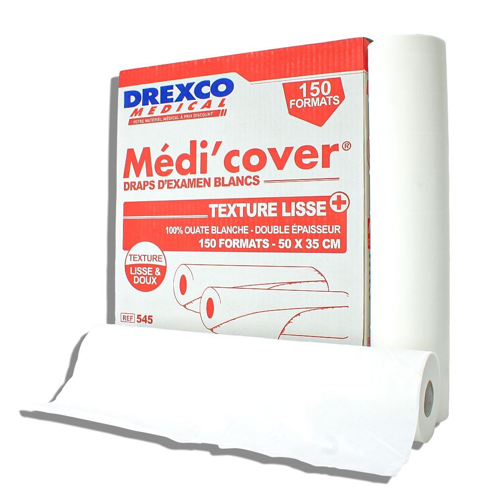 DRAPS EXAMEN OUATES BLANCS 50X35CM2 PLIS MEDI'COVER 12 ROULEAUX 150 FORMATS