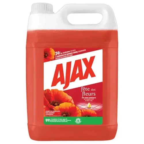 Ajax nettoyant ménager – multisurfaces et sol fête des fleurs, parfum coquelicots sans rinçage idéal collectivités grand format bidon 5l Ajax nettoyant ménager – multisurfaces et sol fête des fleurs, parfum coquelicots sans rinçage idéal collectivités grand format bidon 5l