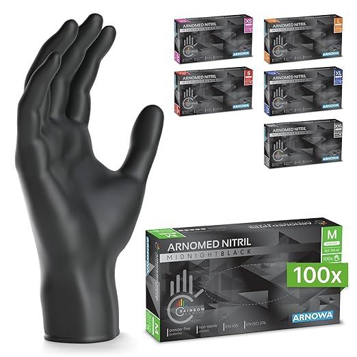 100* ARNOMED Gants en nitrile taille M Noir, gants à usage unique pour chirurgie et laboratoire, gants en nitrile sans poudre et sans latex moufles en nitriles 100* ARNOMED Gants en nitrile taille M Noir, gants à usage unique pour chirurgie et laboratoire, gants en nitrile sans poudre et sans latex moufles en nitriles