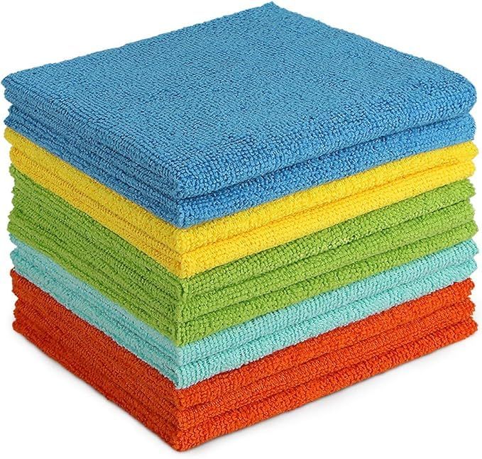 AIDEA lot de 12 chiffons de nettoyage en microfibre, torchons lavette microfibre Ménage plus doux , plus absorbants, non pelucheux, pour maison, cuisine, voiture, cenêtres vitre 30*30cm