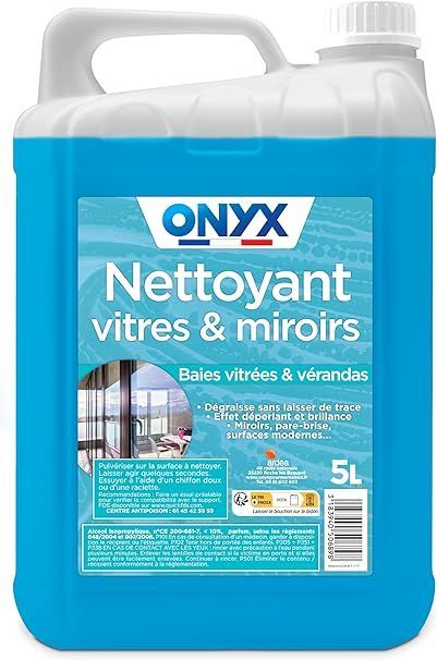 Onyx nettoyant vitres et vérandas nettoie, dégraisse et fait briller effet deperlant fabrication francaise 5L