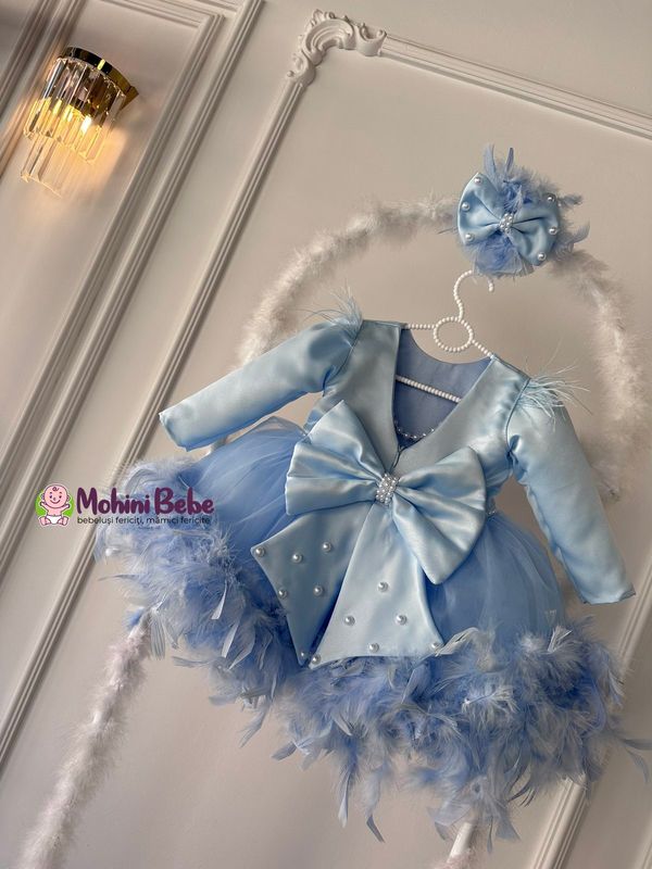 Vestido azul princesa con plumas y lazo – Cumpleaños Ayva Light Blue