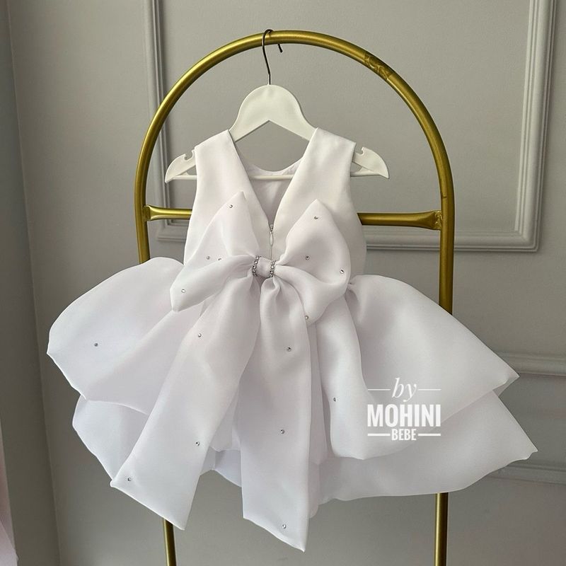 Vestido Niña Blanco Satén Lazo Enorme Cristales Comunión Princesa | Nova