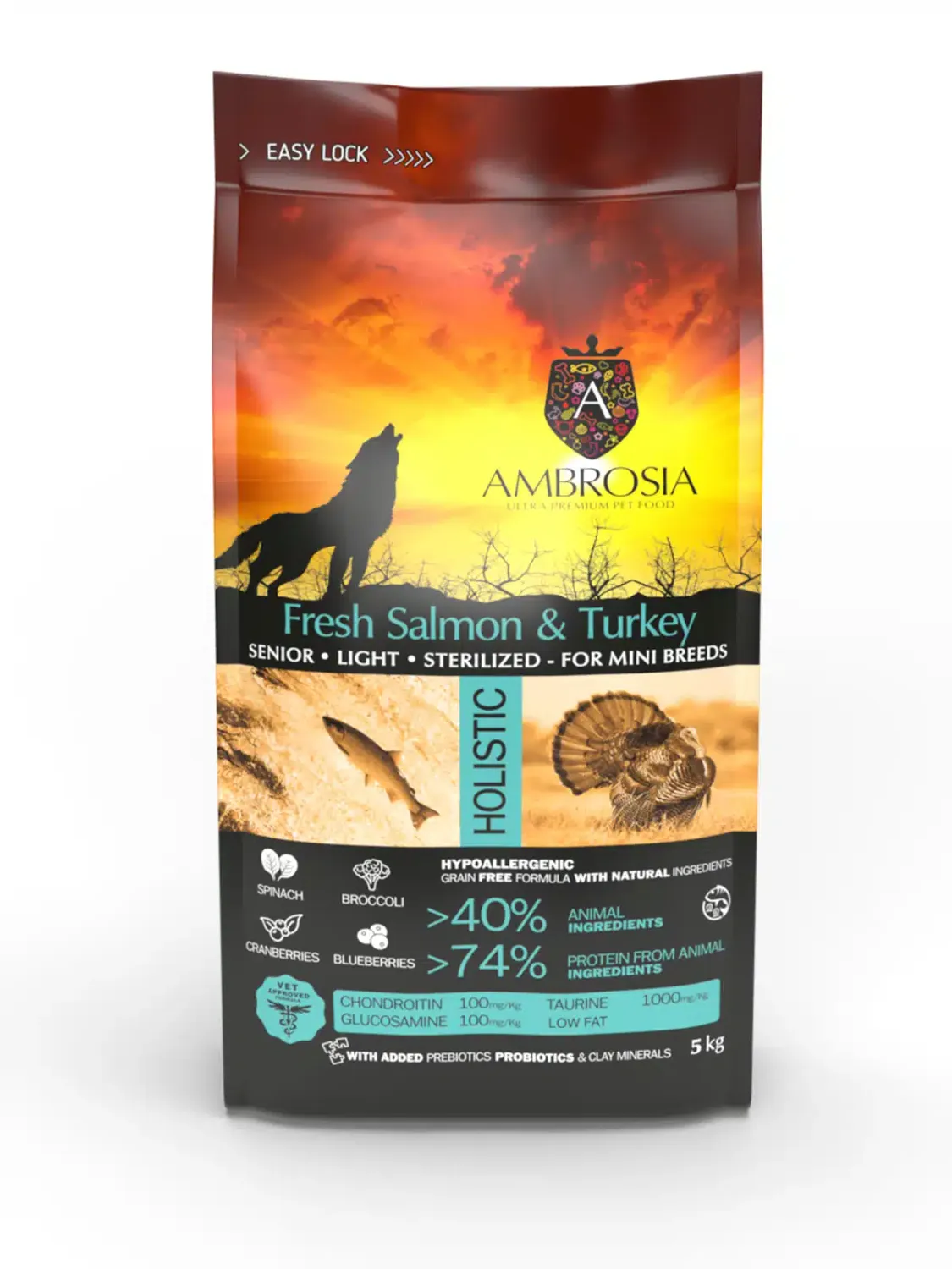 AMBROSIA GLUTEN FREE SENIOE LIGHT STERILIZED TURKEY &amp; SALMON DOG