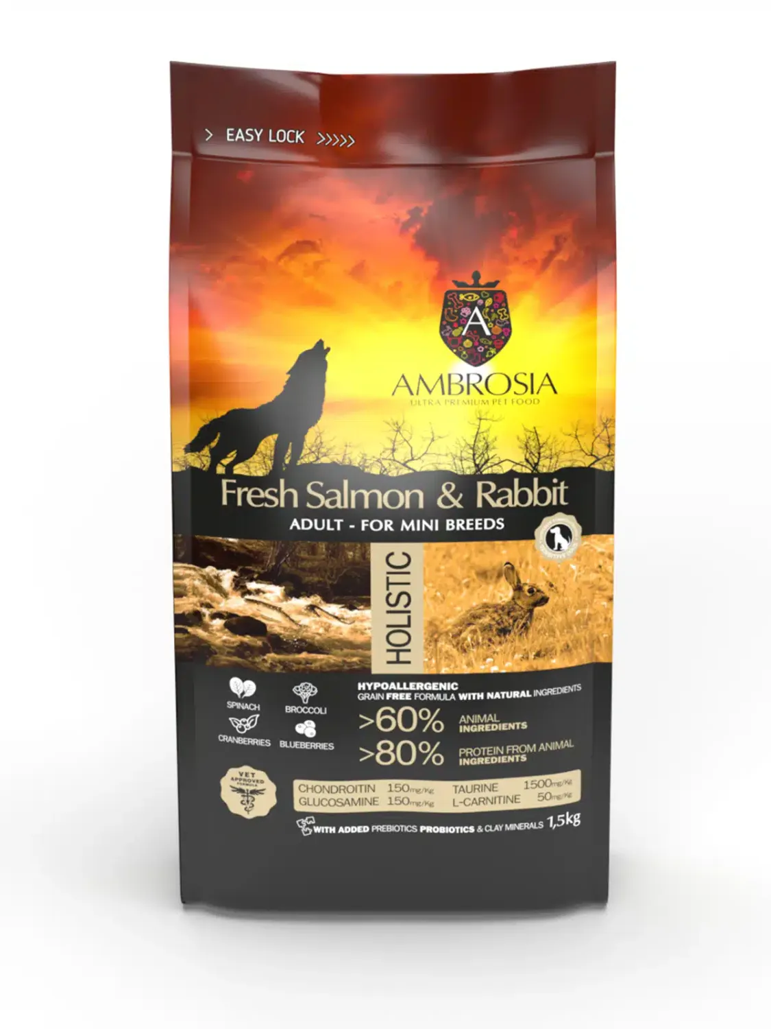 AMBROSIA GLUTEN FREE ADULT MIN SENSTIVE SALMON &amp; RABBIT DOG