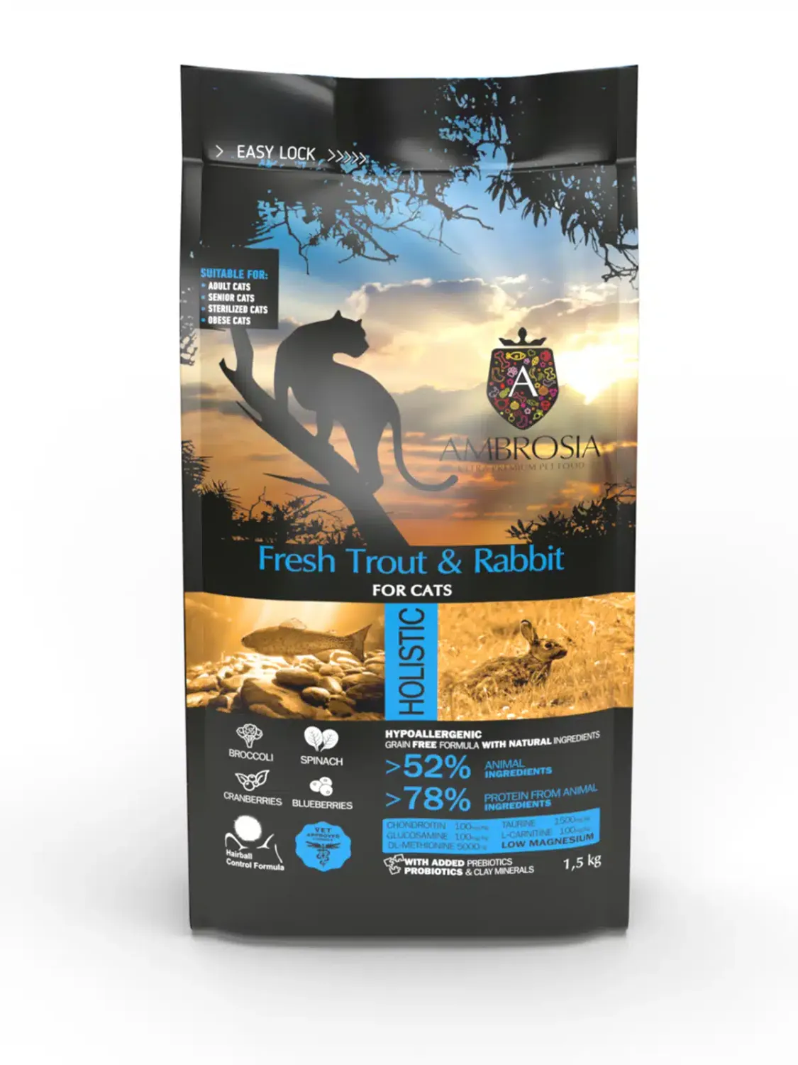AMBROSIA GLUTEN FREE CAT SENIOR-LIGHT-STERILIZED TROUT &amp; RABBIT CAT