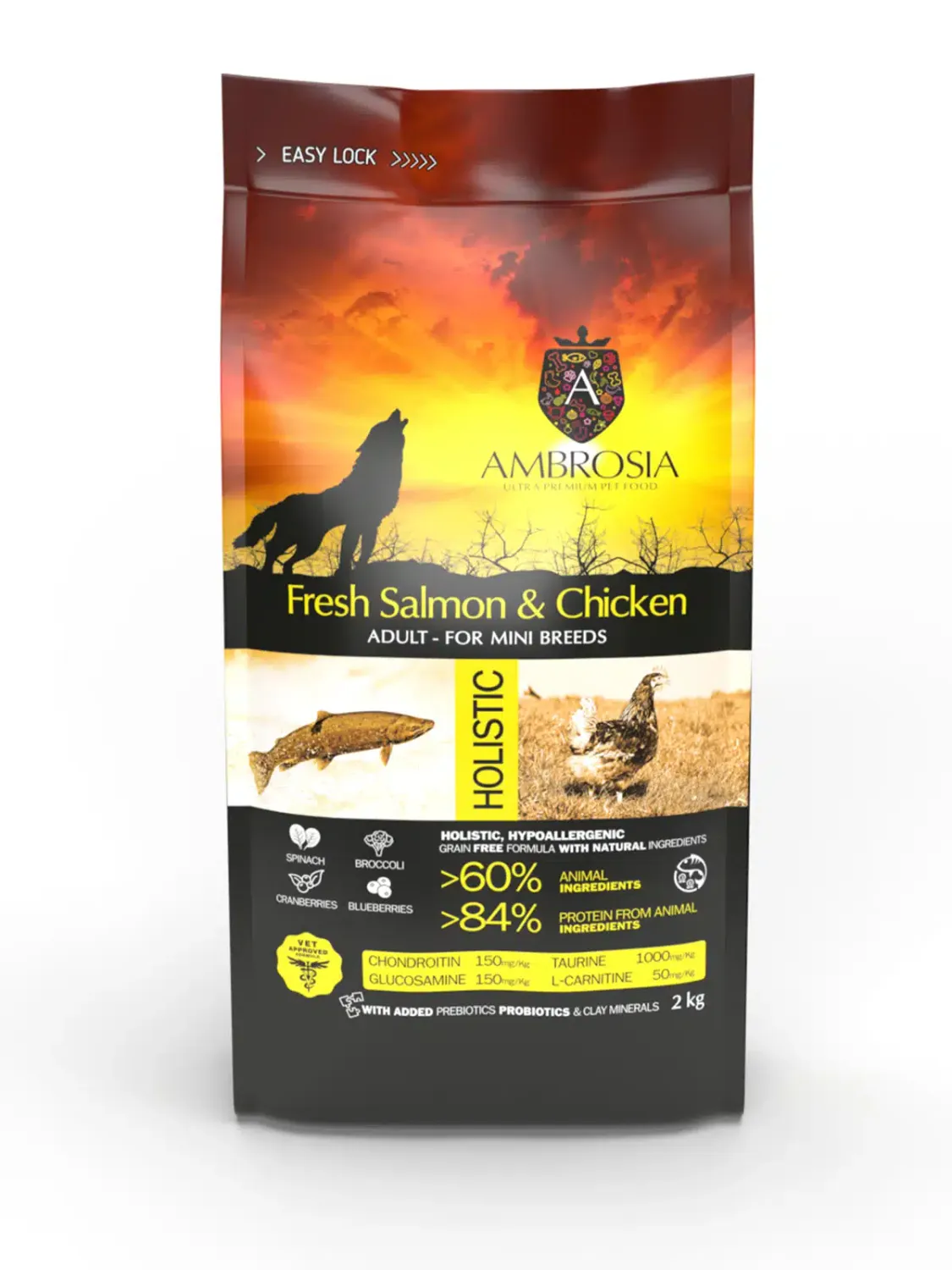 AMBROSIA GLUTEN FREE ADULT MINI CHICKEN &amp; SALMON DOG