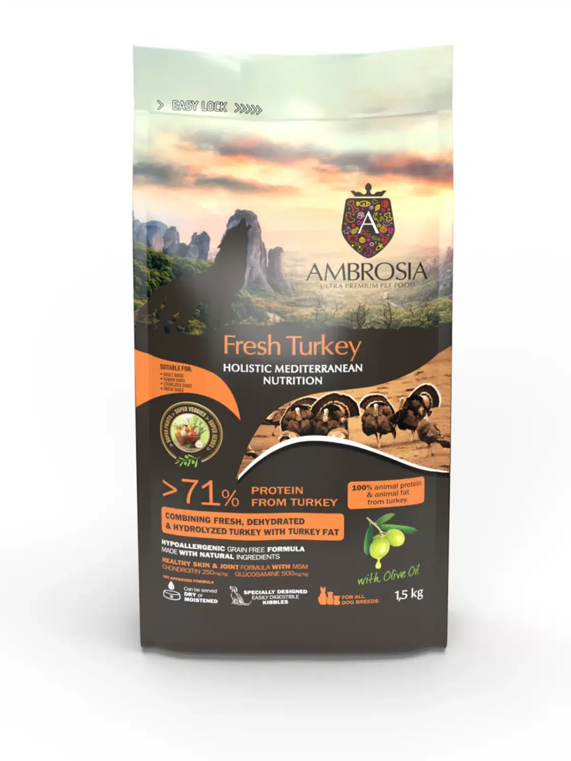 AMBROSIA GLUTEN FREE SENIOR-LIGHT-STERILIZED MEDITERRANEAN TURKEY DOG