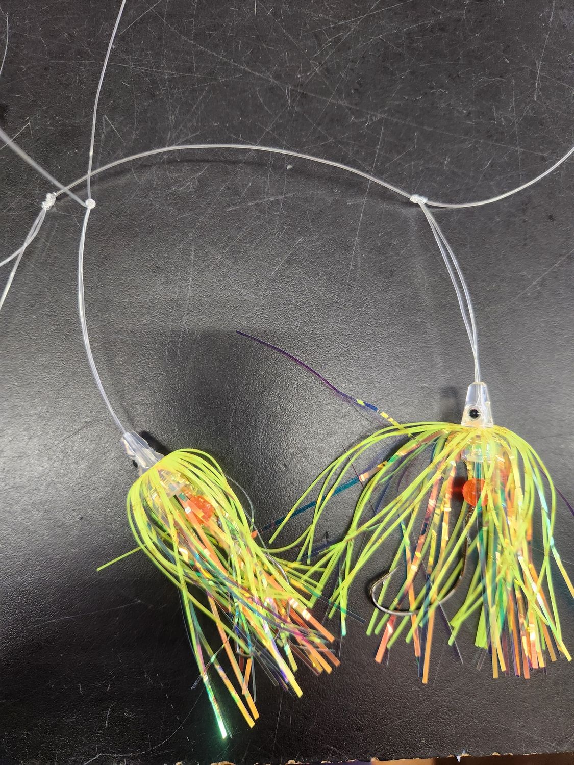 Jersey Hooker Hi/Lo Fluke Rig with Holo-Teasers, Color: Chartreuse
