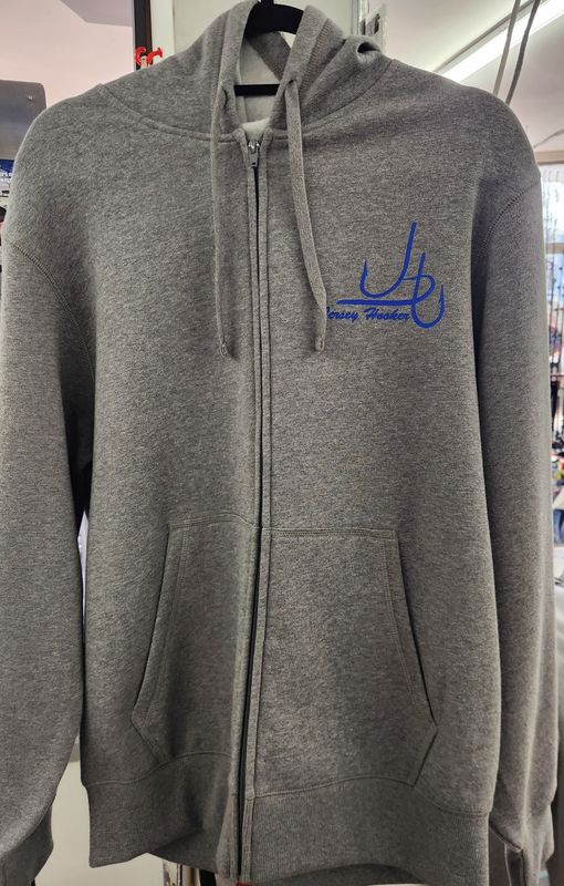 Jersey Hooker Zip Up Hoodie with Viking Boat and Manasquan Inlet Heather Gray