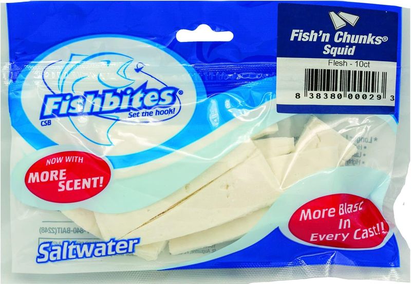 Fish Bites Fish'n Chunks Squid Scent in White 10PK 0029