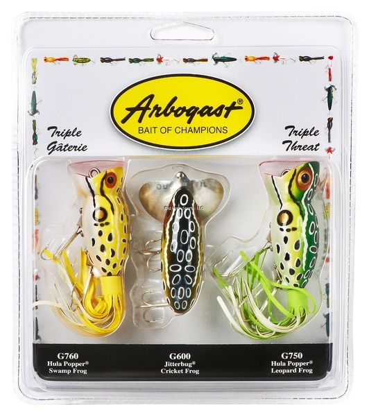 ARBOGAST TRIPLE THREAT 2 HULA POPPER AND 1 JITTERBUG 3PK