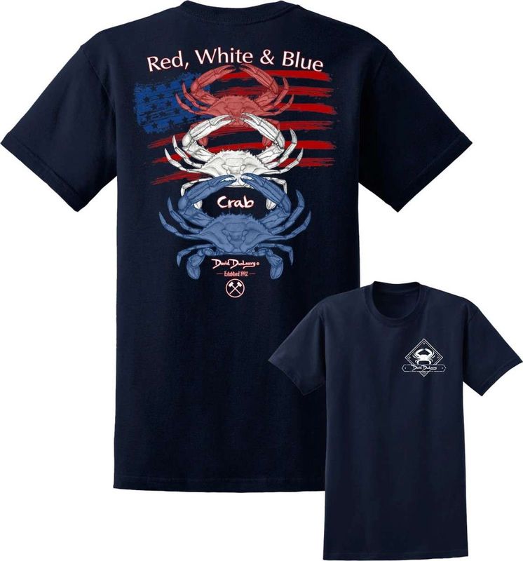 David Dunleavy Red White &amp; Blue Crab Navy Cotton T-Shirt