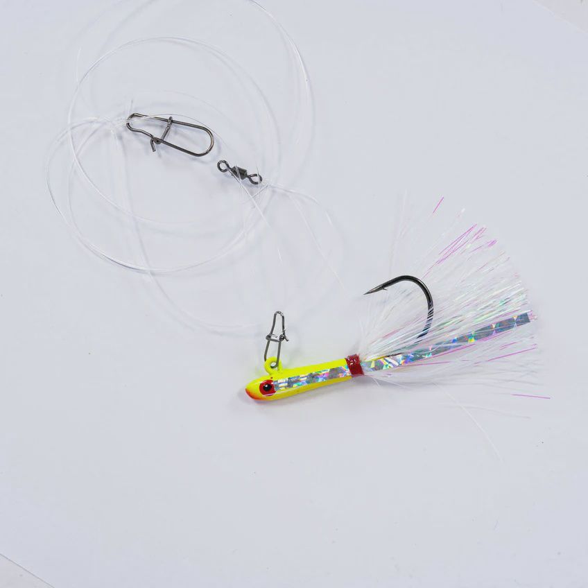 Tsunami Glass Minnow Jigging Rig, Color: Chartreuse White