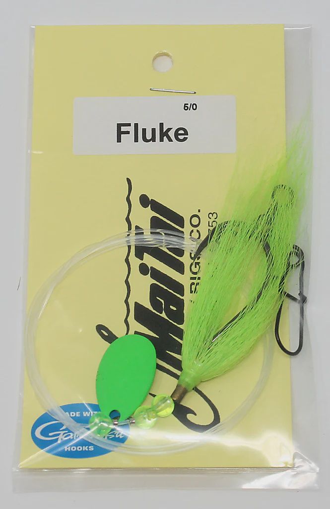 Mai Tai Fluke Rig Bucktail with Spinner Blade 6/0 Hook, Color: Chartreuse