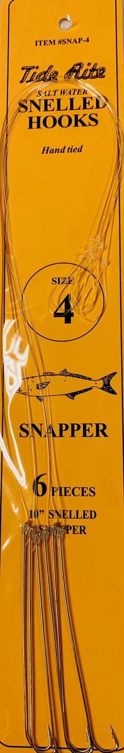 Tide Rite 10" Snelled Snapper Long Shank Hooks 6PK, Size: #4