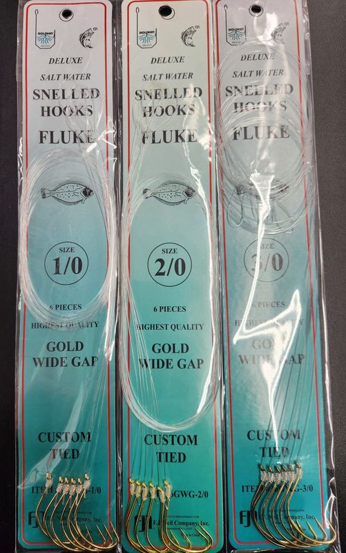 Dolphin Deluxe Saltwater Snelled Fluke Hooks Wide Gap