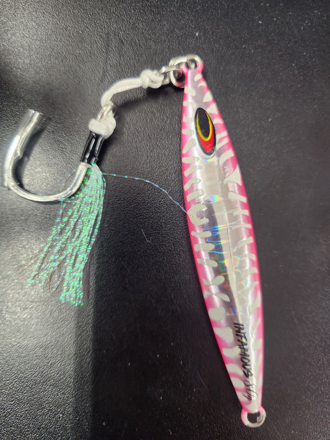 Infamous Tackle Escualo Jig, Color: Pink Tiger Glow, Size: 40 Grams