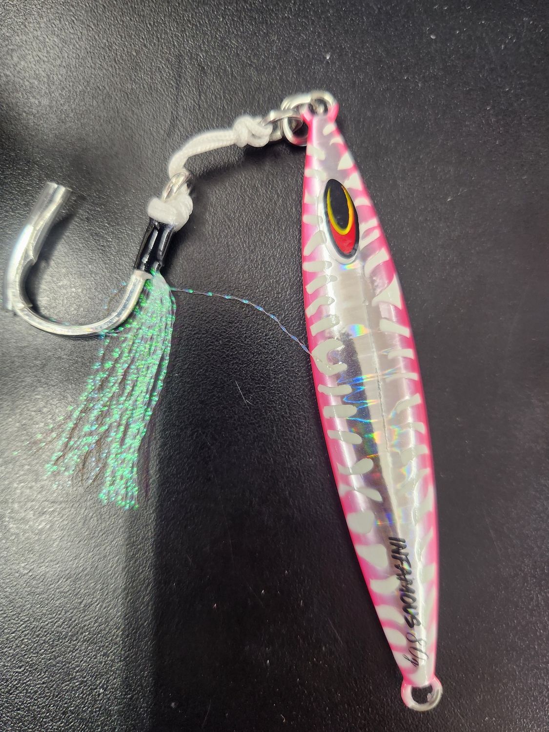 Infamous Tackle Escualo Jig, Color: Pink Tiger Glow, Size: 40 Grams