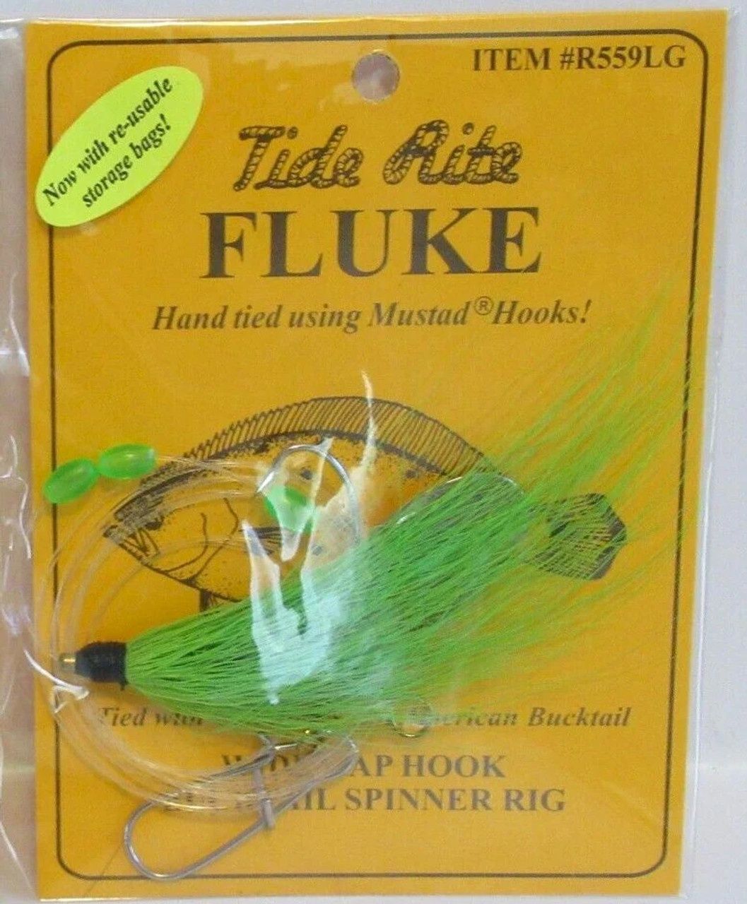Tide Rite Single Hook with Spinner and Bucktail Fluke Rig, Color: Chartreuse