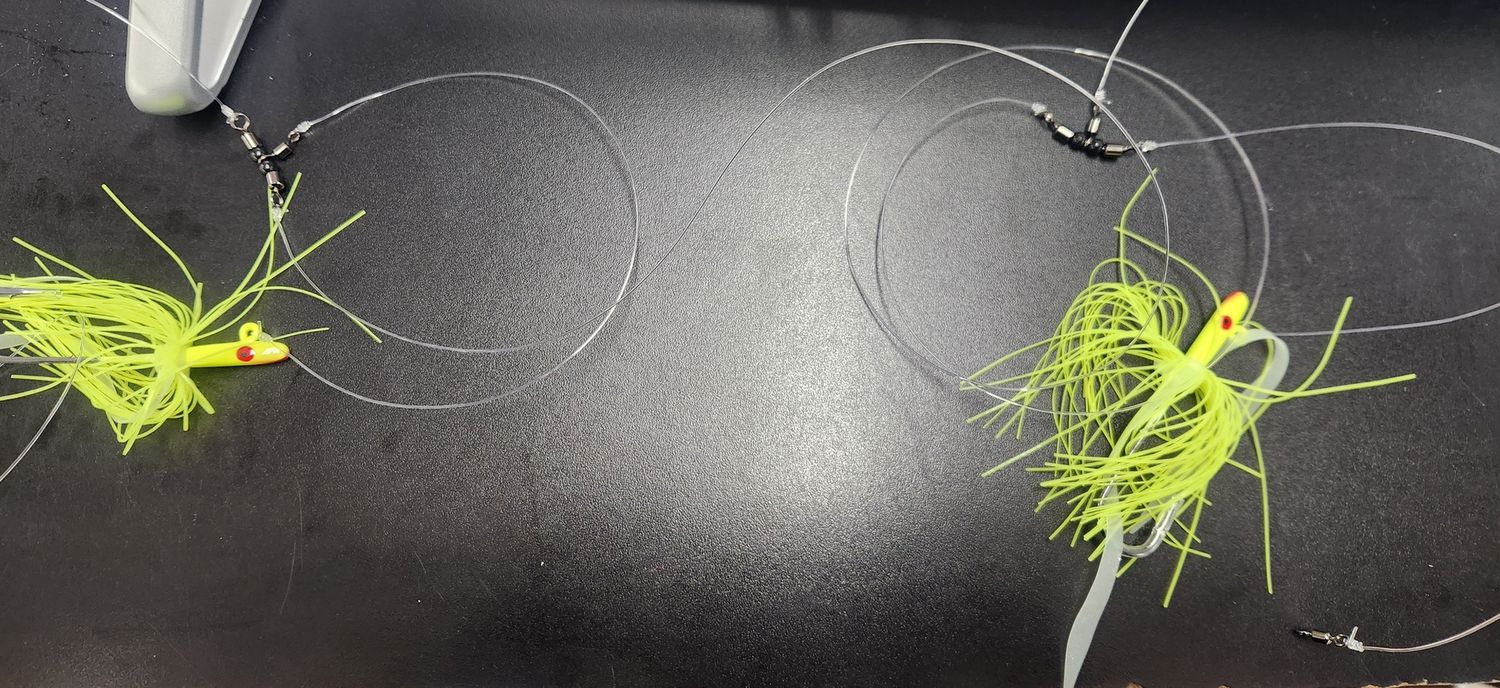 Jersey Hooker Nantucket Rig with Glass Minnows, Color: Chartreuse
