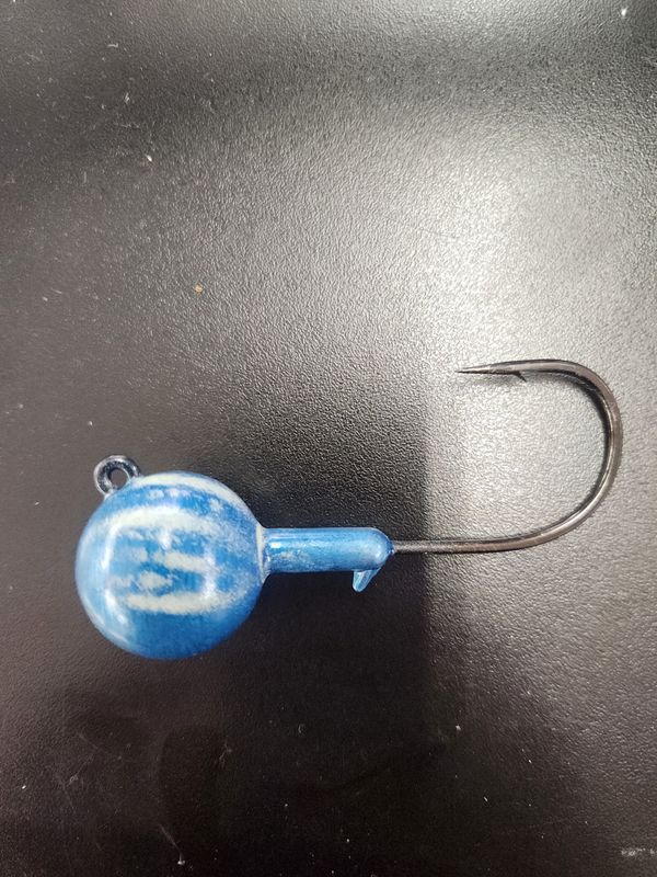 Jersey Hooker Ball Jig in Super White Glow Blue and White