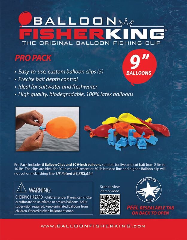 Balloon Fisher King Pro Pack 9" Balloons with Clips 10pk