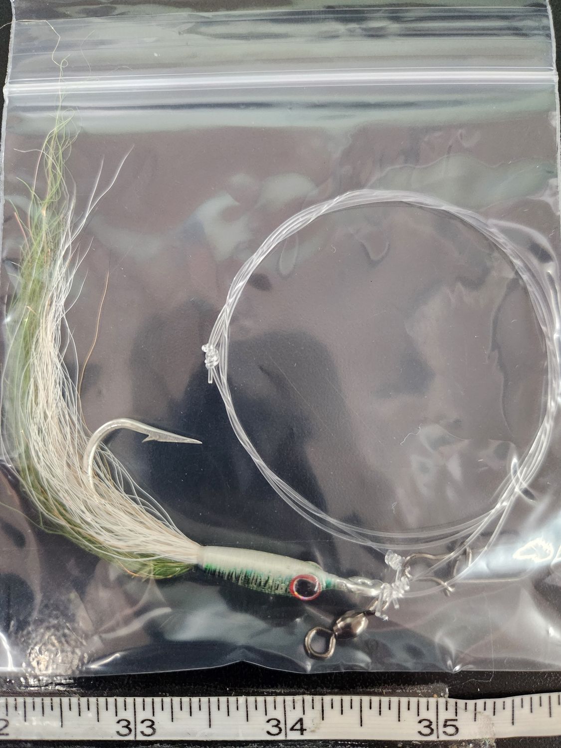 Jersey Hooker Sandeel Teaser Rig, Color: Olive/White