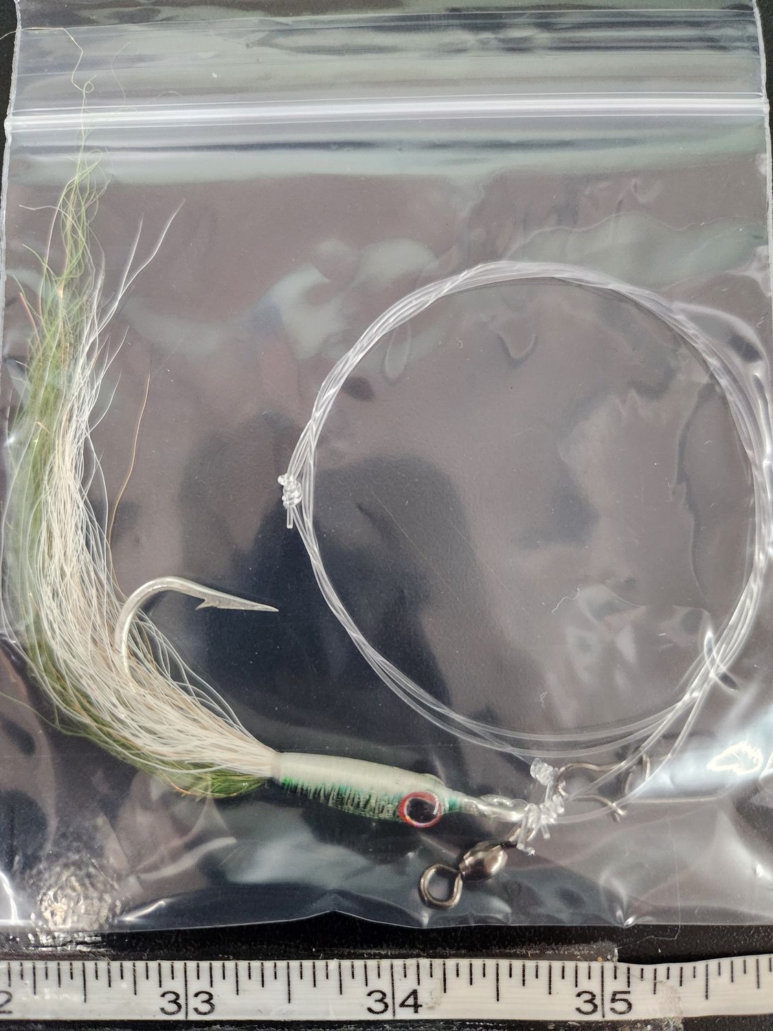 Jersey Hooker Sandeel Teaser Rig, Color: Olive/White