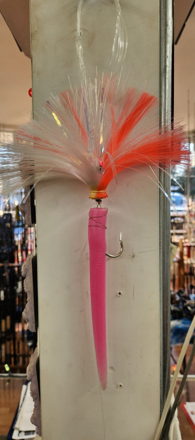 Pre-rigged  Joe Shute with Ron Z Tail, Color: Pink/White, Size: 3oz