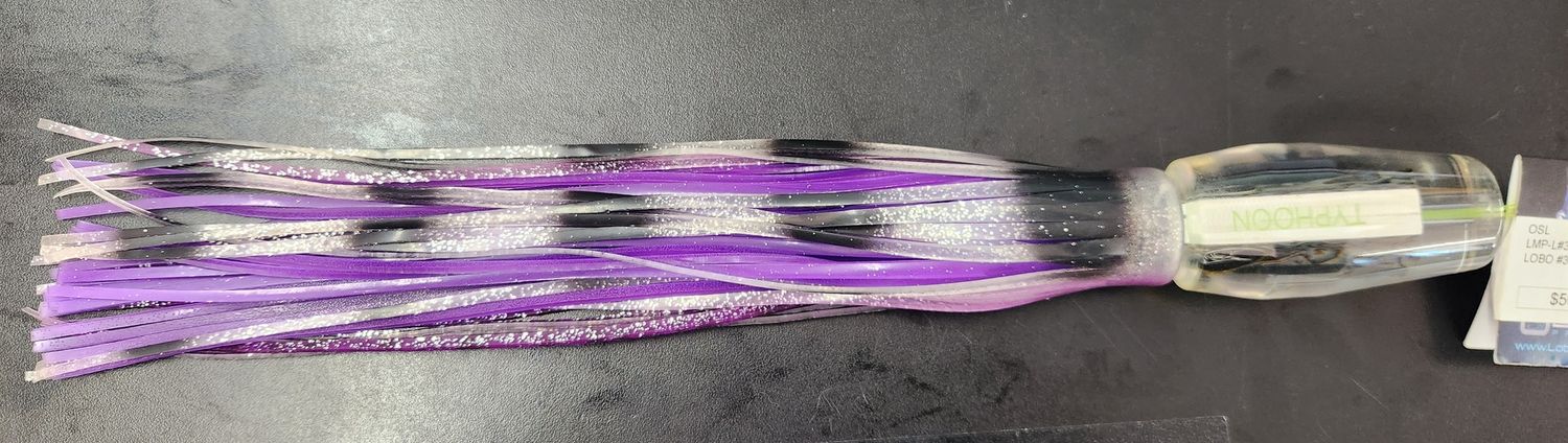 Lobo Lures 15" Typhoon Marlin Trolling Lure, Color: Abalone Head/Purple Mackerel Skirt