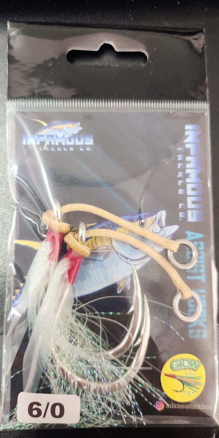 Infamous Tackle Glow Heavy Duty Assist Hooks, Size: 4/0 Short