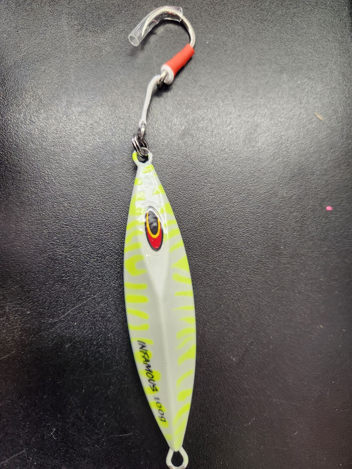 Infamous Tackle Fish Bed Jig, Color: Chartreuse Tiger, Size: 100g