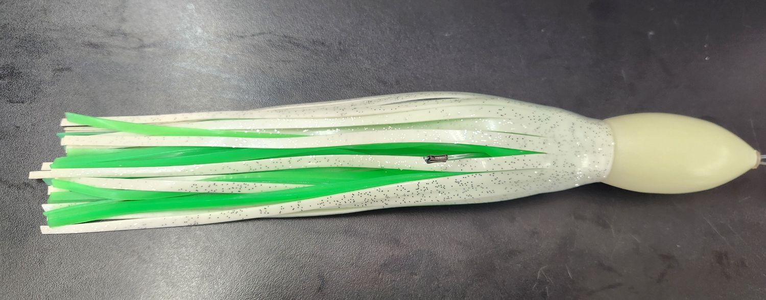 TN Tackle Tracer Bullet Trolling Lure, Color: Glow Head/White over Green Skirt