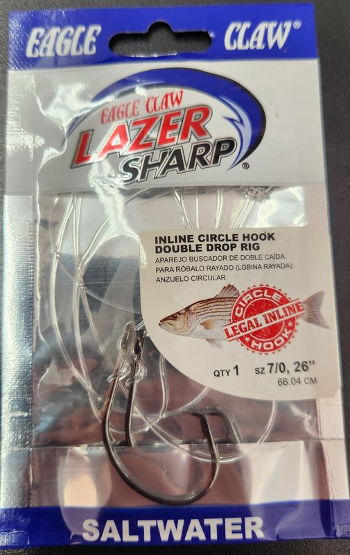 Eagle Claw Inline Circle Hook Double Drop Striped Bass Rig 7/0
