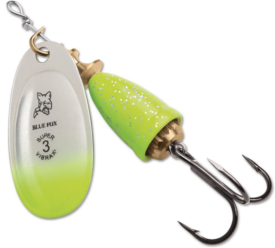 Blue Fox Vibrax Mid Depth 3/16oz, Color: Chartreuse Green Candyback, Size: 3/16oz