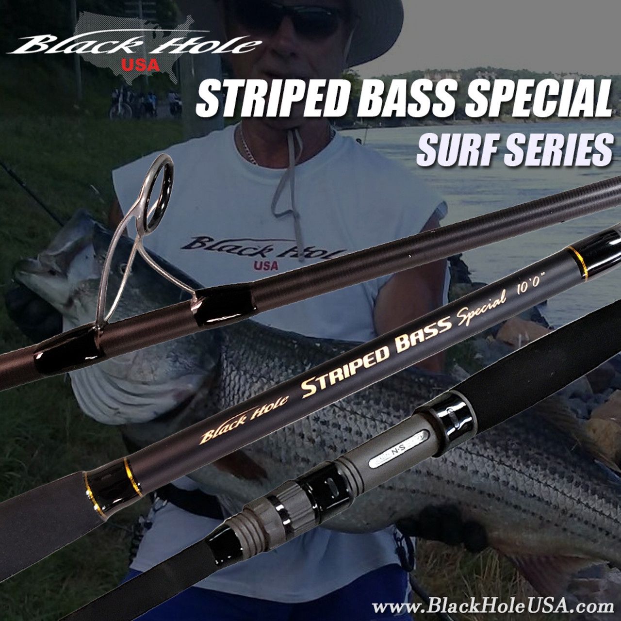 Black Hole Striped Bass Special Surf Rods, Model: 9'0" Spinning / 3/4-4oz / 15-20lb / 2pc