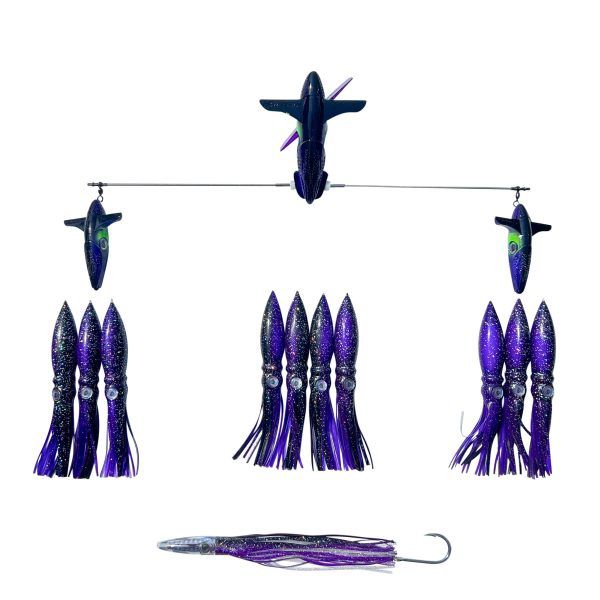 Chatter Lures 24" Wingman Side Tracker with 9" Floating Squids, Color: Black/Purple