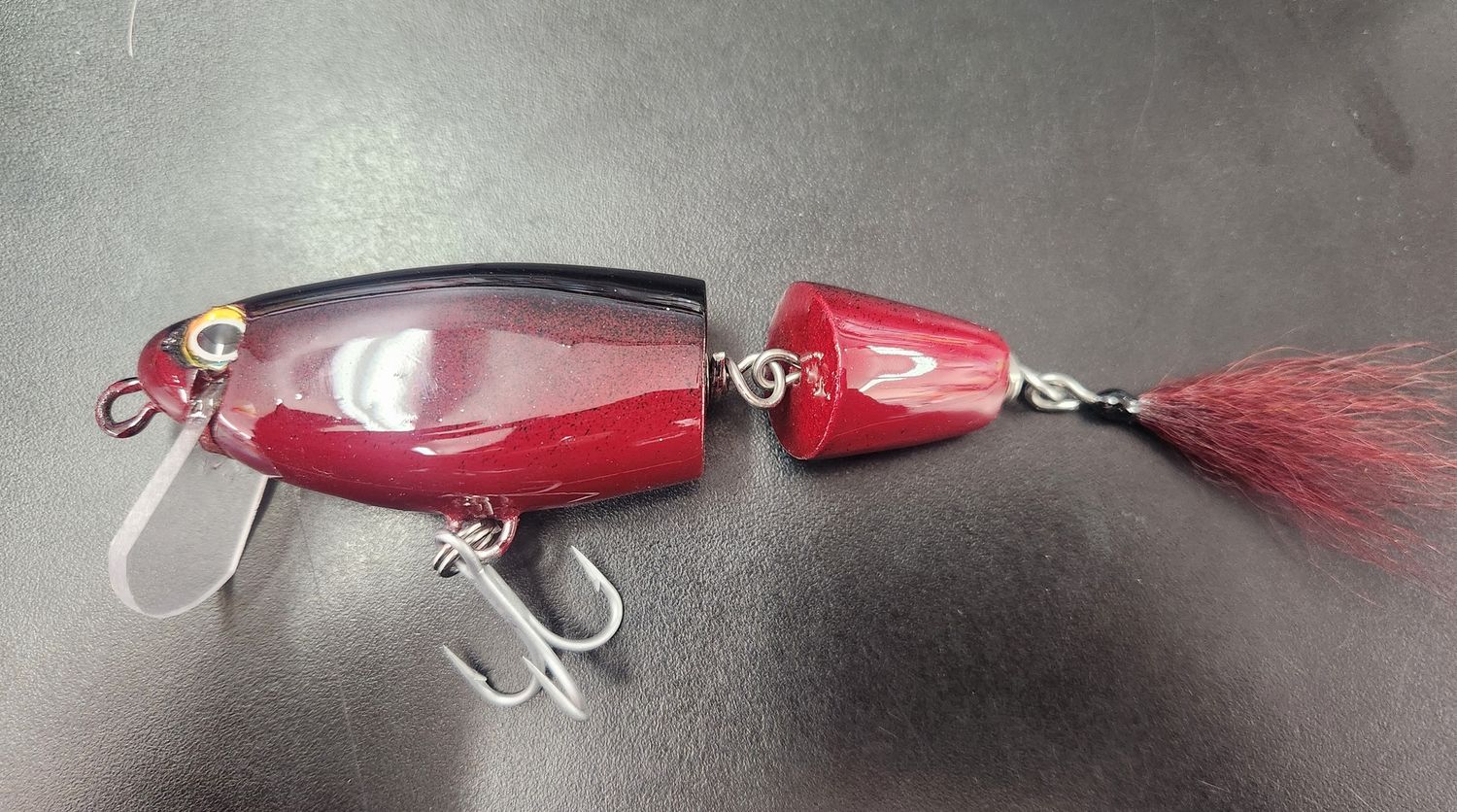 Over The Bar 5" Jointed Minnow Diving Plug, Color: Black Back/Wine