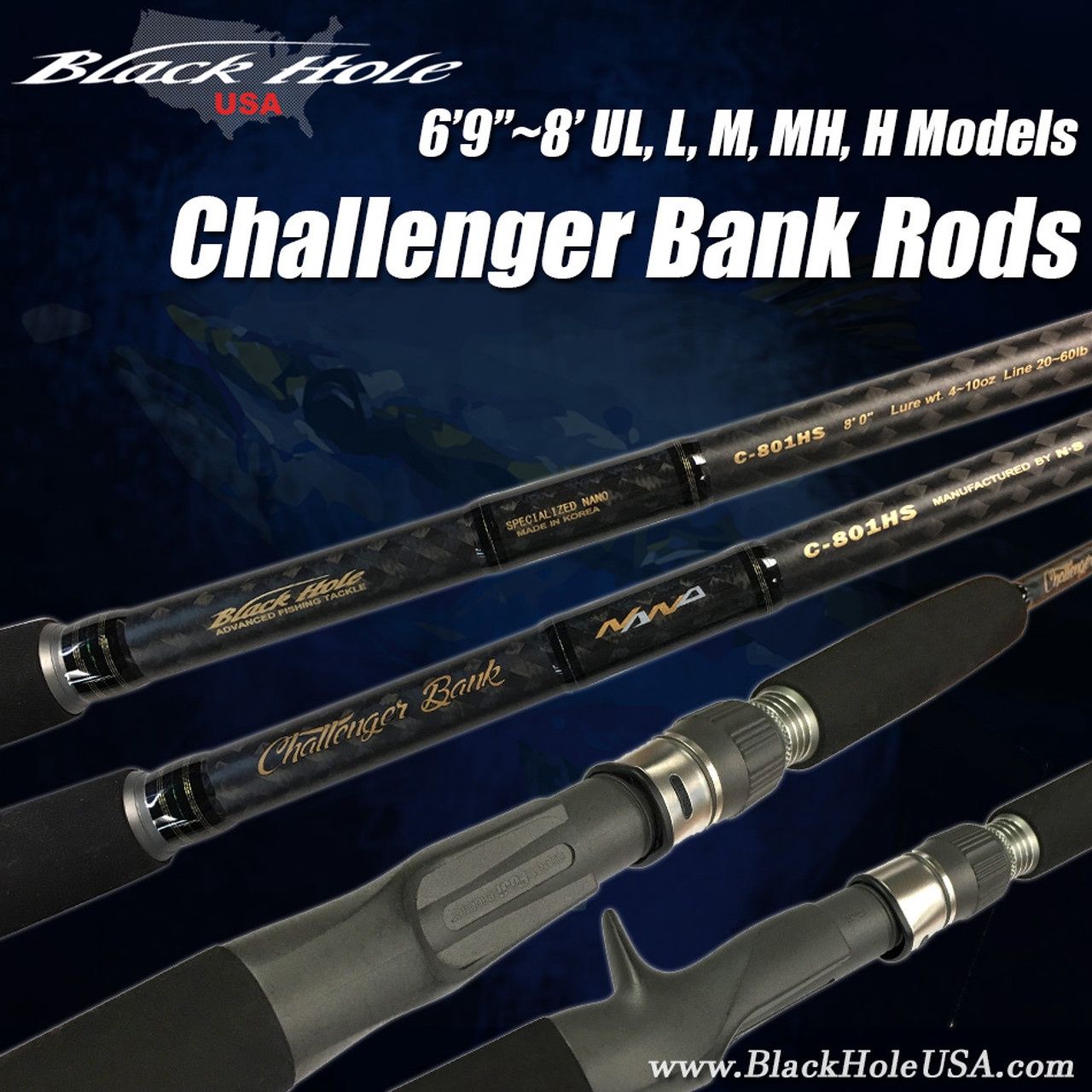 Black Hole Challenger Bank Rods, Model: 6'9" Ultra Light Conventional 1/2-1 1/2oz / 8-16lb / 1pc