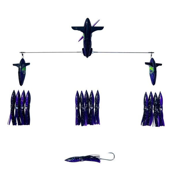 Chatter Lures 24" Wingman Side Tracker with 6" Floating Squids, Color: Black/Purple