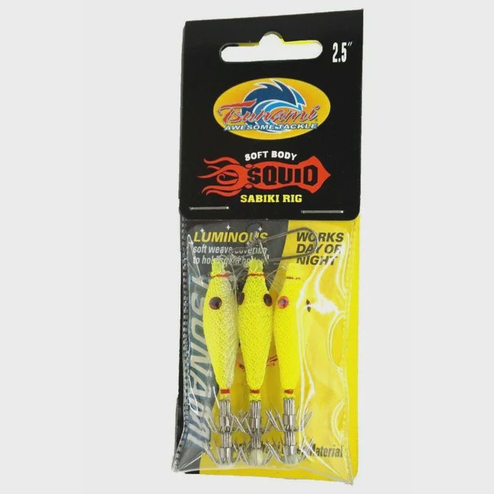 Tsunami Soft Body Squid Jig Sabiki Rig, Color: Chartreuse, Size: 2 1/2"