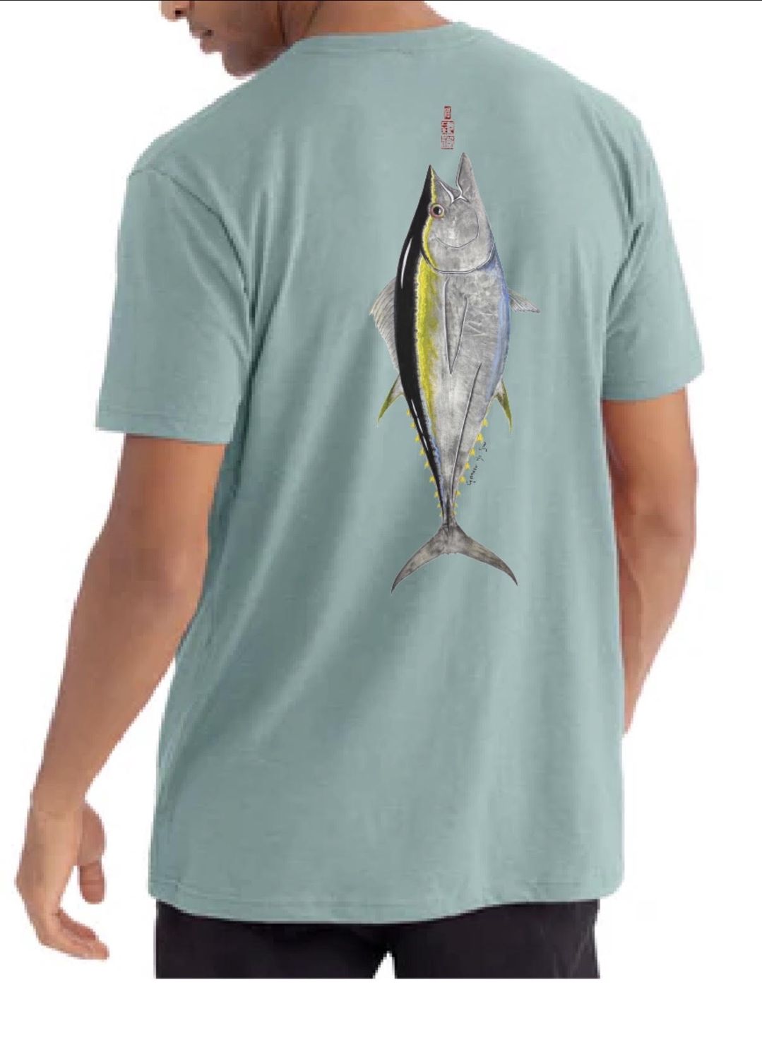 Gyotaku by Som T-Shirts, Color: Light Blue, Size: Small, Style: Tuna
