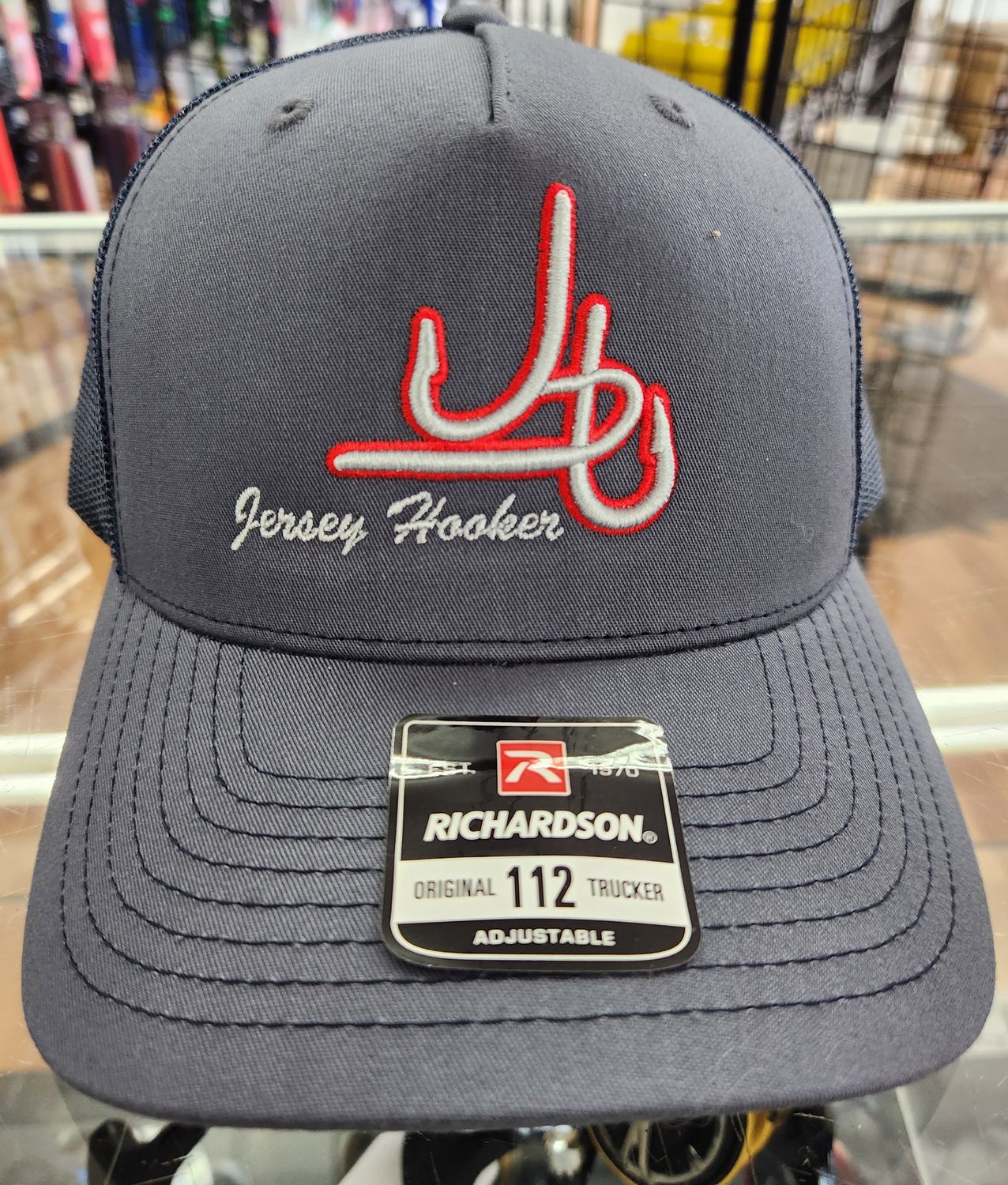Jersey Hooker Original Trucker Adjustable Snapback Hat, Color: Gray/Navy