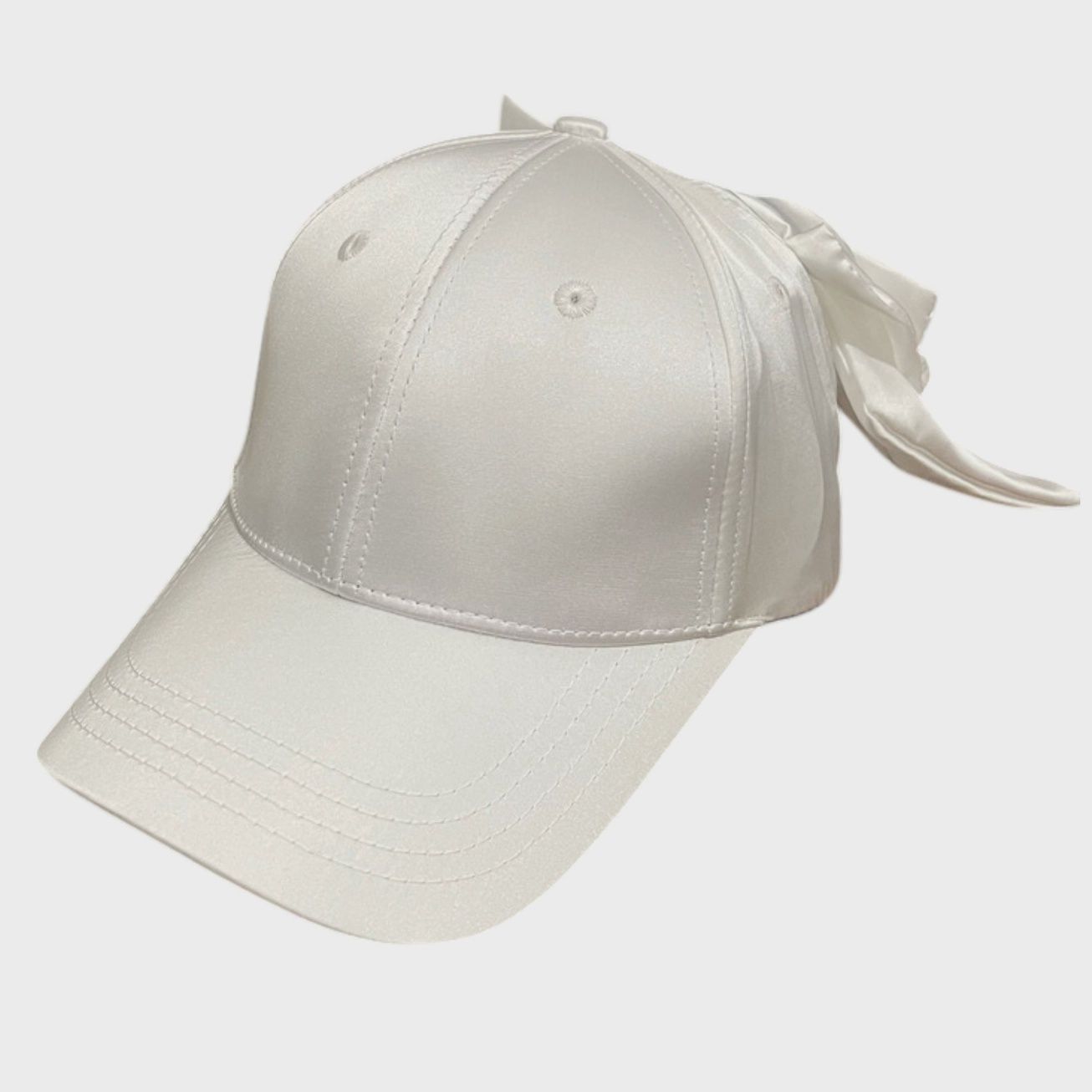 Satin Baseball Cap with Bow, Color: White