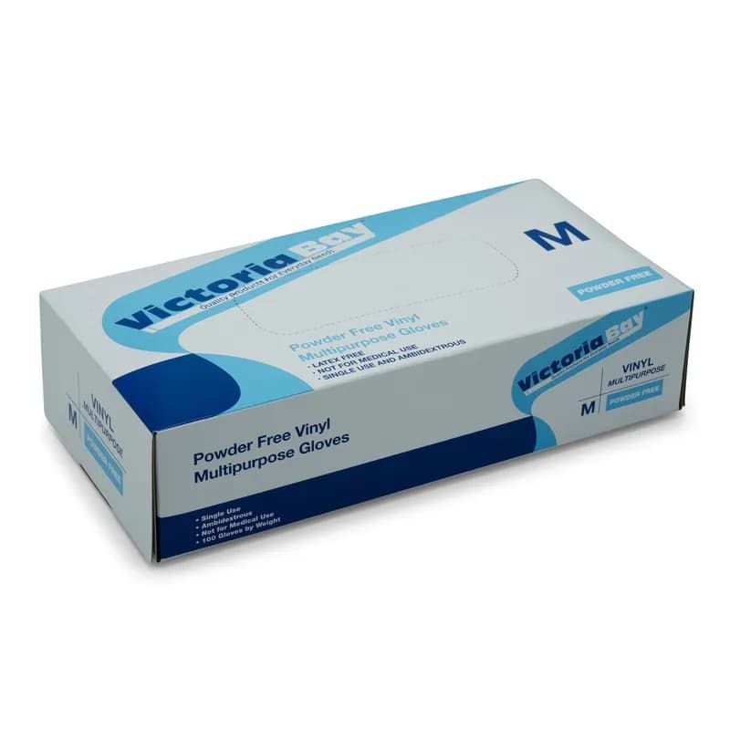 Victoria Bay Gloves Medium (MED) Clear Vinyl Disposable Powder-Free 100 Count/Pack 10 Packs/Case 1000 Count/Case