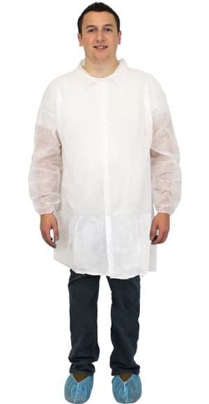 HOSPECO® Lab Coat XL White Spunbond Polypropylene No Pockets Elastic Wrists Economy 30/Case HOSPECO® Lab Coat XL White Spunbond Polypropylene No Pockets Elastic Wrists Economy 30/Case