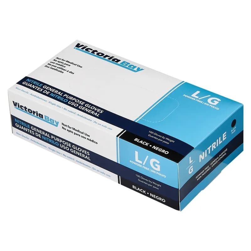 Victoria Bay Food Service Gloves Large (LG) Black Nitrile Disposable Powder-Free 100 Count/Box 10 Box/Case
